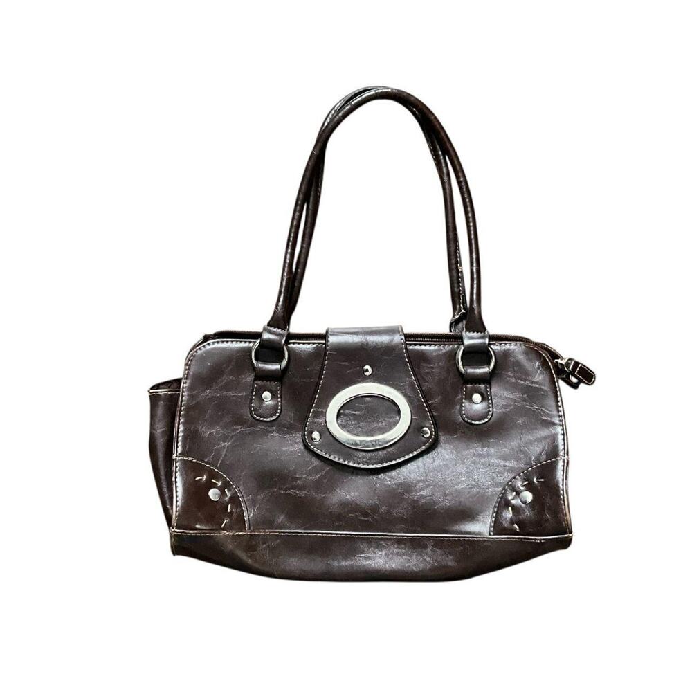 Brown Leather Snap-On Handbag: 90s, Y2K, Modern